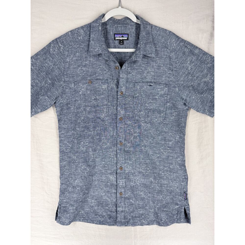 Patagonia Bluffside Chambray S/S Shirt Hiking Western Diamond Pattern Men Medium